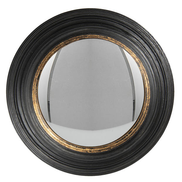 HAES DECO - Bolle ronde Spiegel - Zwart - Ø 38x4 cm - Polyurethaan ( PU) - Wandspiegel, Spiegel rond, Convex Glas