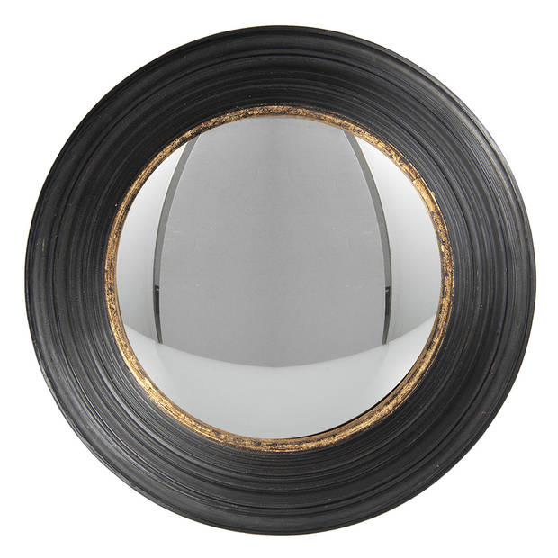 HAES DECO - Bolle ronde Spiegel - Zwart - Ø 34x6 cm - Polyurethaan ( PU) - Wandspiegel, Spiegel rond, Convex Glas