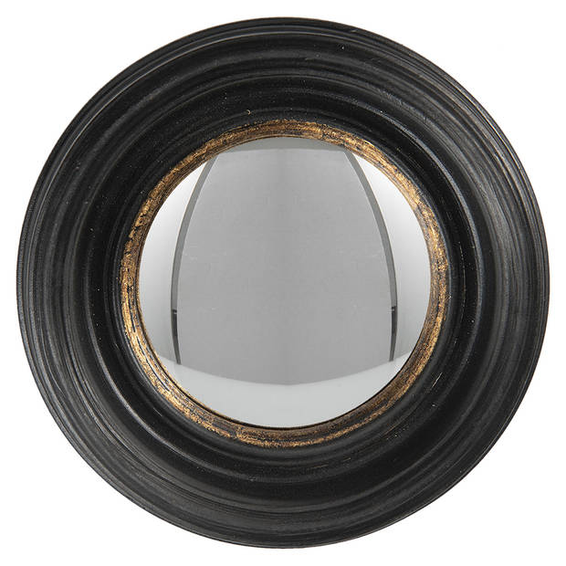 HAES DECO - Bolle ronde Spiegel - Zwart - Ø 16x4 cm - Polyurethaan ( PU) - Wandspiegel, Spiegel rond, Convex Glas