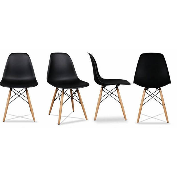Set van 4 kuipstoelen met beuken houten poten - Eetkamer stoelen - Zwart