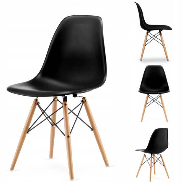 Set van 4 kuipstoelen met beuken houten poten - Eetkamer stoelen - Zwart