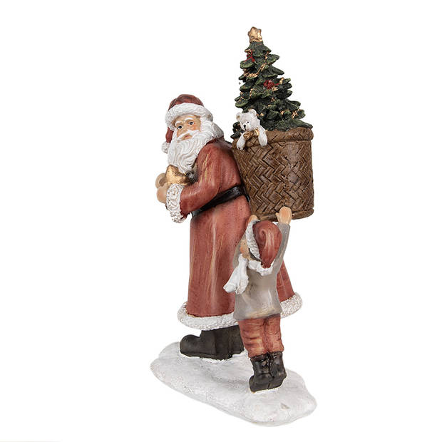 Clayre & Eef Beeld Kerstman 19 cm Rood Polyresin Kerstfiguren Rood Kerstfiguren