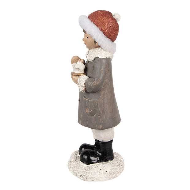 Clayre & Eef Beeld Kind 14 cm Grijs Polyresin Kerstfiguren Grijs Kerstfiguren