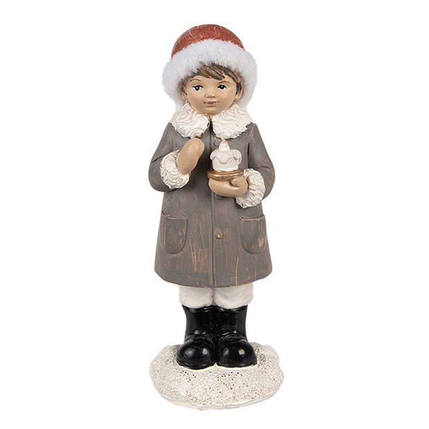 Clayre & Eef Beeld Kind 14 cm Grijs Polyresin Kerstfiguren Grijs Kerstfiguren