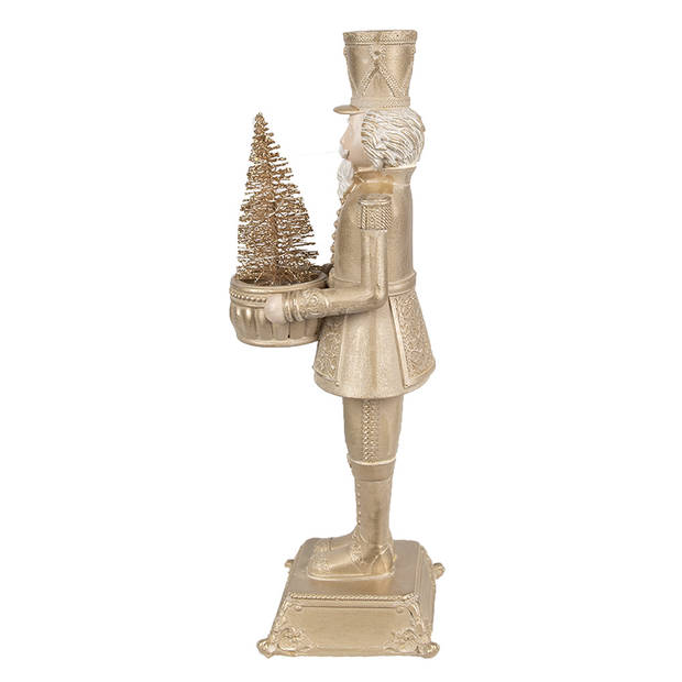 Clayre & Eef Kerstdecoratie met LED-verlichting Notenkraker 32 cm Goudkleurig Polyresin Kerstfiguren Goudkleurig