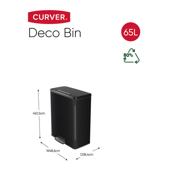 Curver Decobin Prullenbak - 65L - Rechthoekig - Zwart