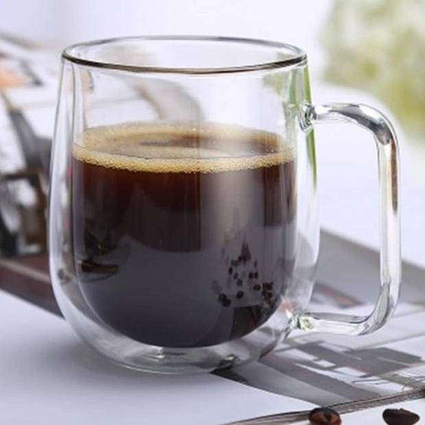 Dubbelwandige Koffieglazen Met Oor - Cappuccino Glazen - 300 ML - 4 Stuks + Gratis lepels