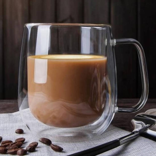Dubbelwandige Koffieglazen Met Oor - Cappuccino Glazen - 300 ML - 2 Stuks + Gratis lepels