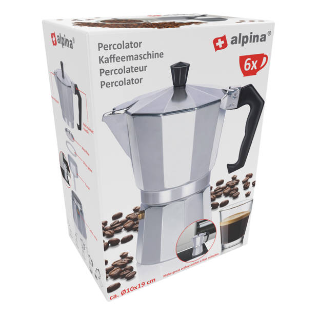 alpina Percolator - 270 ML - Koffiemachine - ?10 x 19 CM - 320 GR - Koffie Zonder Elektriciteit - Aluminium