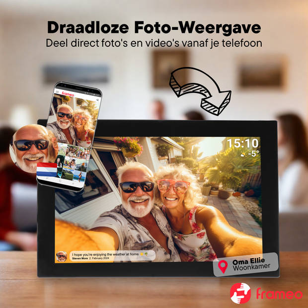 Denver Digitale Fotolijst 10.1 inch - Glas Display - Frameo App - WiFi - 16GB - IPS Touchscreen- PFF1037B