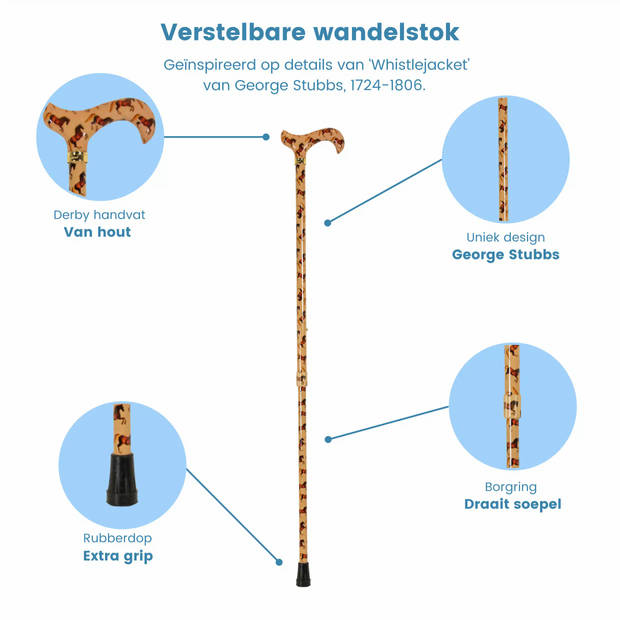 Classic Canes Verstelbare Wandelstok - Whistlejacket - Stubbs - Aluminium - Derby handvat - Lengte 77 - 100 cm