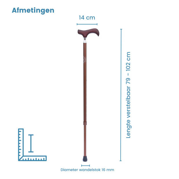 Classic Canes Verstelbare Wandelstok - Bruin - Sterren - Smalle hals - Aluminium - Derby handvat - Lengte 79 - 102 cm