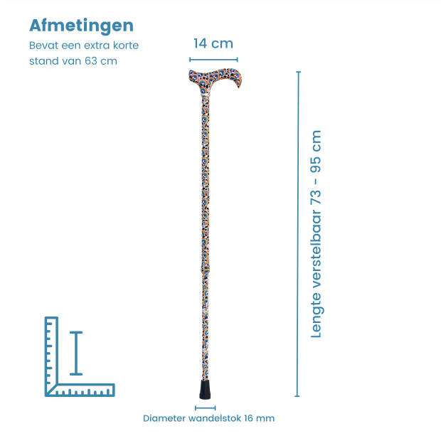 Classic Canes Verstelbare Wandelstok - Regenboog - Aluminium - Derby - Lengte 73 - 95 cm - Extra Korte Stand 63 cm