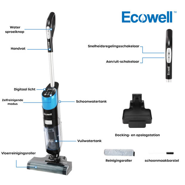 Ecowell LULU Quick Clean nat-droogzuiger met dweilfunctie