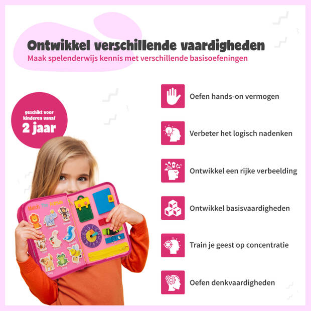 Montiplay® Montessori Speelgoed Roze - Sensorisch Speelgoed - Activiteitenbord - Busy Board - Educatief speelgoed