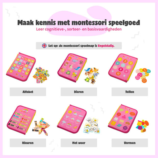 Montiplay® Montessori Speelgoed Roze - Sensorisch Speelgoed - Activiteitenbord - Busy Board - Educatief speelgoed