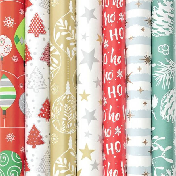 Kerstmis kerstpapier - cadeaupapier - inpakpapier voor kerstmis - K649 - 2 meter x 70 cm - 7 rollen