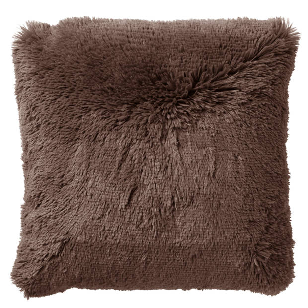 Dutch Decor - FLUFFY - Sierkussen 45x45 cm - superzacht - effen kleur - Chocolate Martini - donkerbruin