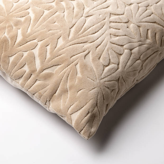 Dutch Decor - KIRA - Kussenhoes 45x45 cm - met 3D bladprint - velvet - Irish Cream - beige