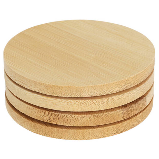 Excellent Houseware Glasonderzetters - 4x - beige - rond - hout - 10 x 10 cm - Glazenonderzetters