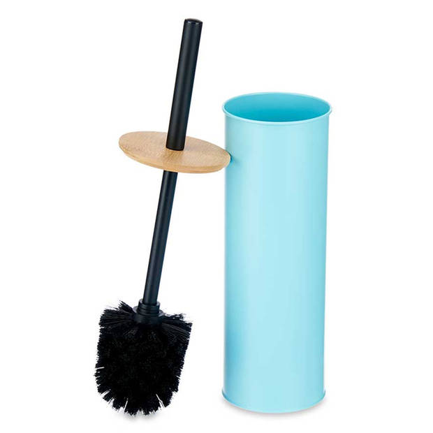 Berilo Alicante Toiletborstel in houder/wc-borstel - rvs metaal met bamboe - turquoise blauw - 38 cm - Toiletborstels