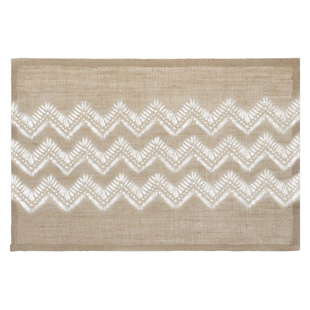 Set van 4x stuks placemats zigzag lijnen wit jute 45 x 30 cm - Placemats