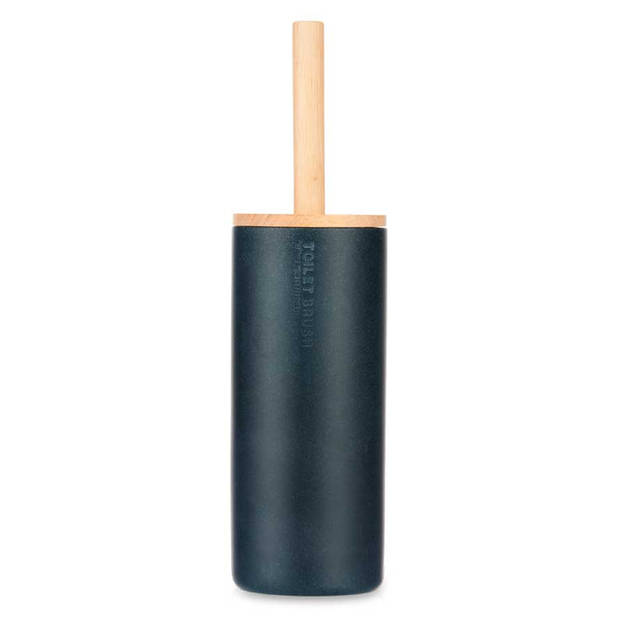 Berilo Malaga Toiletborstel in houder/wc-borstel - polyresin/rvs met bamboe - zwart - 38 cm - Toiletborstels