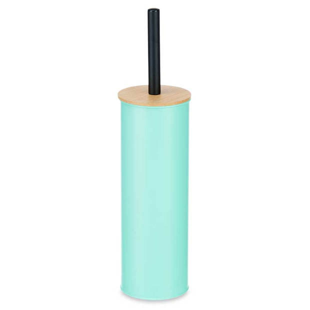 Berilo Alicante Toiletborstel in houder/wc-borstel - rvs metaal met bamboe - mintgroen - 38 cm - Toiletborstels