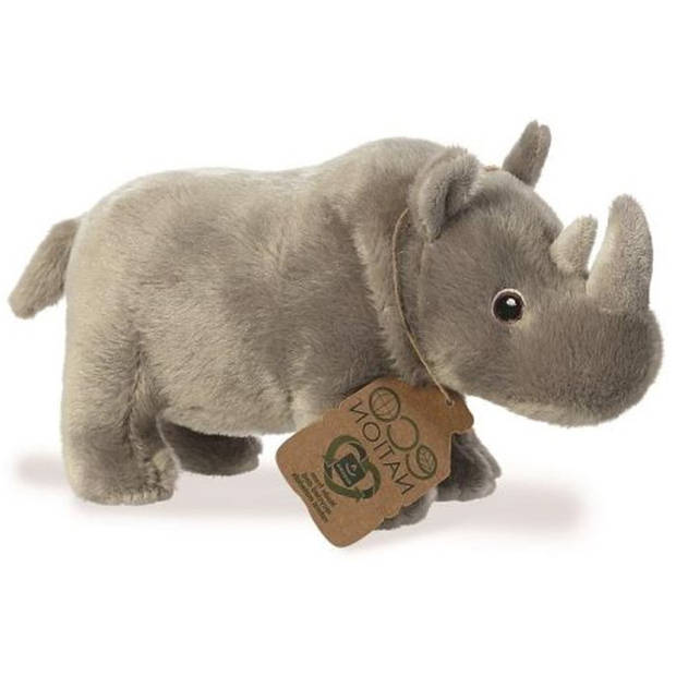 Aurora Eco Nation Pluche knuffeldier neushoorn - grijs - 24 cm - Knuffeldier