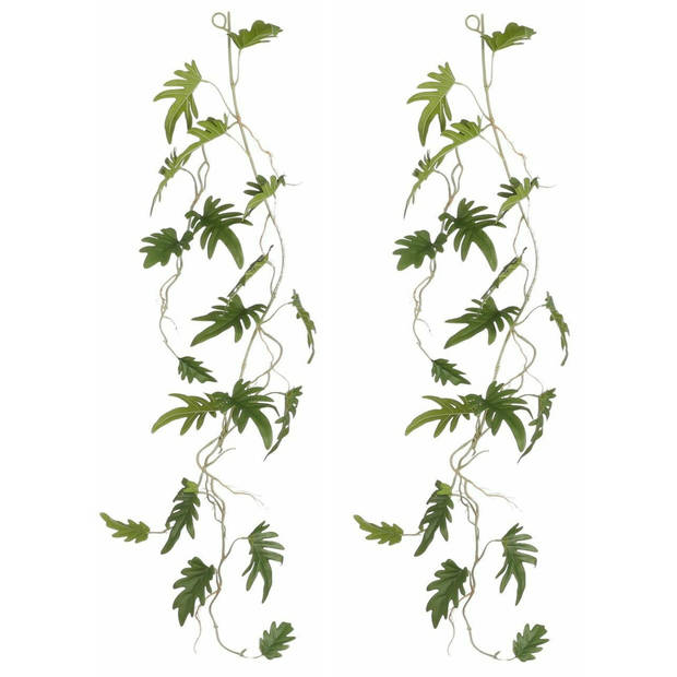 Mica Decoration kunstplant slinger Philodendron Xanadu - 2x - groen - 115 cm - Kamerplant snoer - Kunstplanten