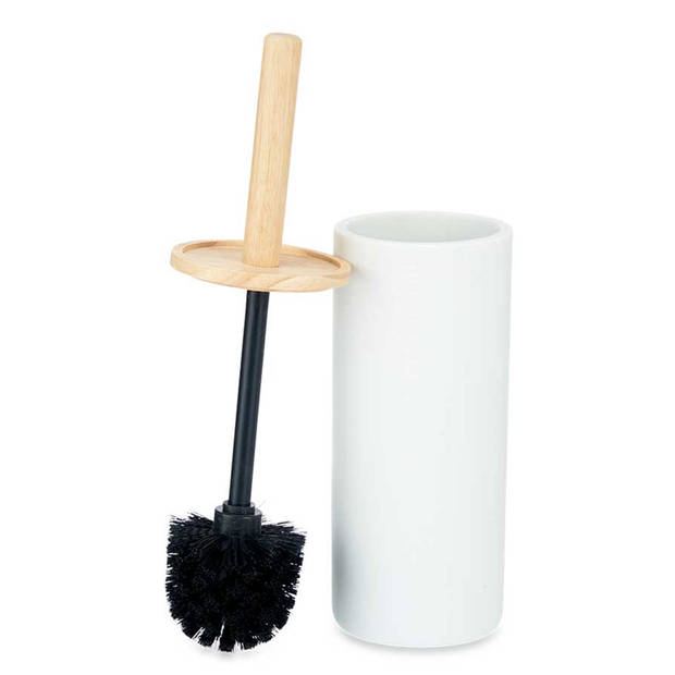 Berilo toiletborstel/WC-borstel in houder - Malaga - wit - 38 cm - bamboe/kunststeen/RVS - badkamer - Toiletborstels