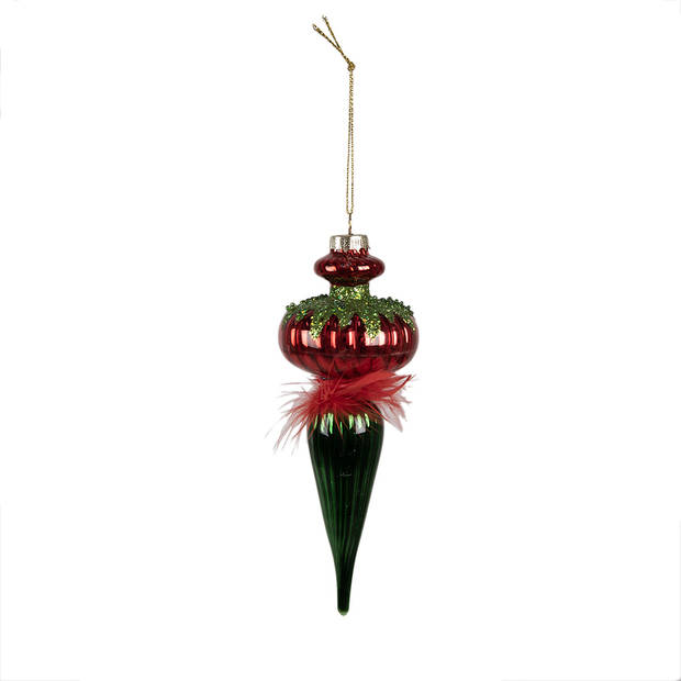 Clayre & Eef Kerstbal 18 cm Rood Groen Glas Kerstboomversiering Rood Kerstboomversiering