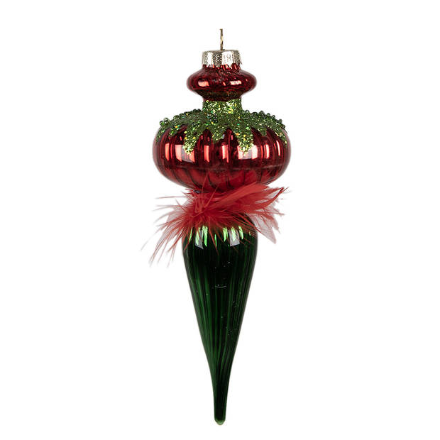 Clayre & Eef Kerstbal 18 cm Rood Groen Glas Kerstboomversiering Rood Kerstboomversiering