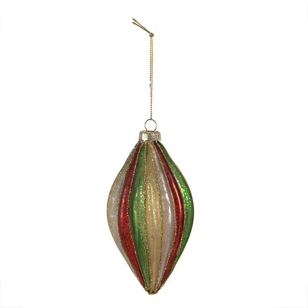 Clayre & Eef Kerstbal Ø 7 x13 cm Rood Groen Glas Kerstboomversiering Rood Kerstboomversiering