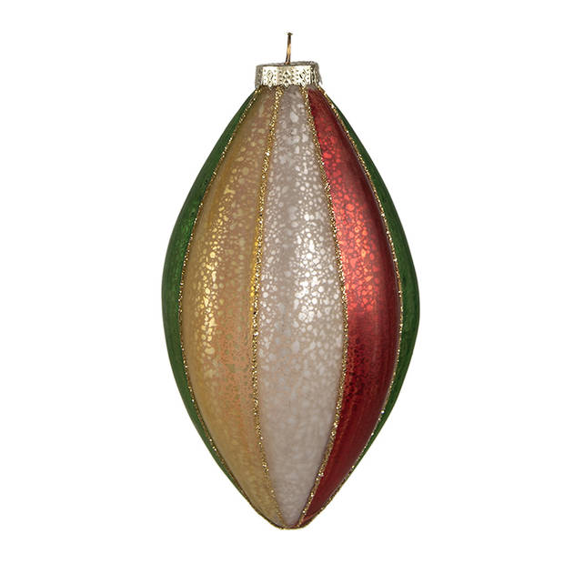 Clayre & Eef Kerstbal Ø 8x15 cm Rood Groen Glas Kerstboomversiering Rood Kerstboomversiering