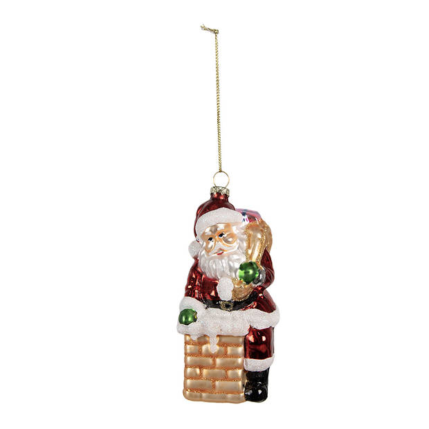 Clayre & Eef Kersthanger Kerstman 12 cm Rood Glas Kerstboomversiering Rood Kerstboomversiering