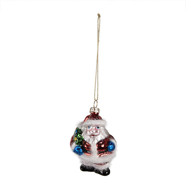 Clayre & Eef Kersthanger Kerstman 8 cm Rood Glas Kerstboomversiering Rood Kerstboomversiering