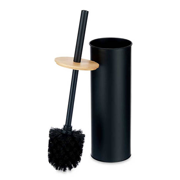 Berilo Alicante Toiletborstel in houder/wc-borstel - rvs metaal met bamboe - zwart - 38 cm - Toiletborstels