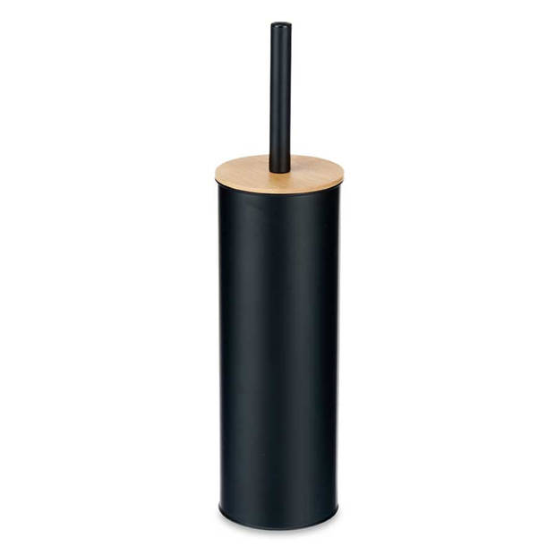 Berilo Alicante Toiletborstel in houder/wc-borstel - rvs metaal met bamboe - zwart - 38 cm - Toiletborstels