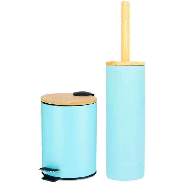 Berilo badkamer accesoires set Malaga - toiletborstel/pedaalemmer - lichtblauw - Badkameraccessoireset
