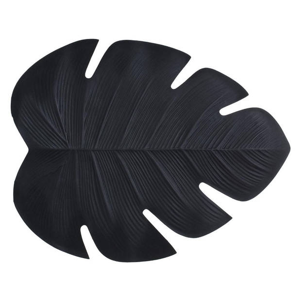 Placemat blad zwart vinyl 47 x 38 cm - Placemats