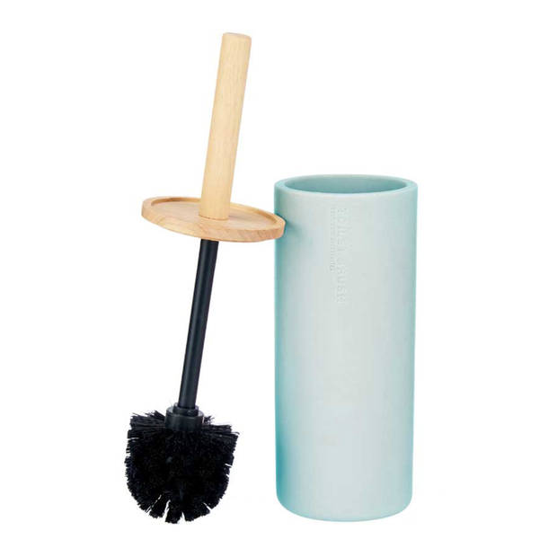 Berilo Toiletborstel in houder Malaga - polyresin/bamboe - lichtblauw - Toiletborstels