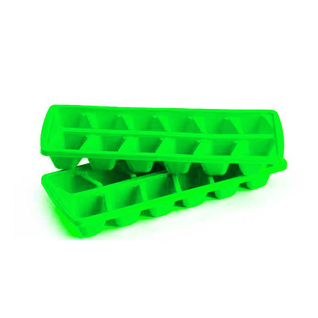 Plasticforte IJsblokjesvormen set 4x stuks met deksel - 24 ijsklontjes - kunststof - groen - IJsblokjesvormen