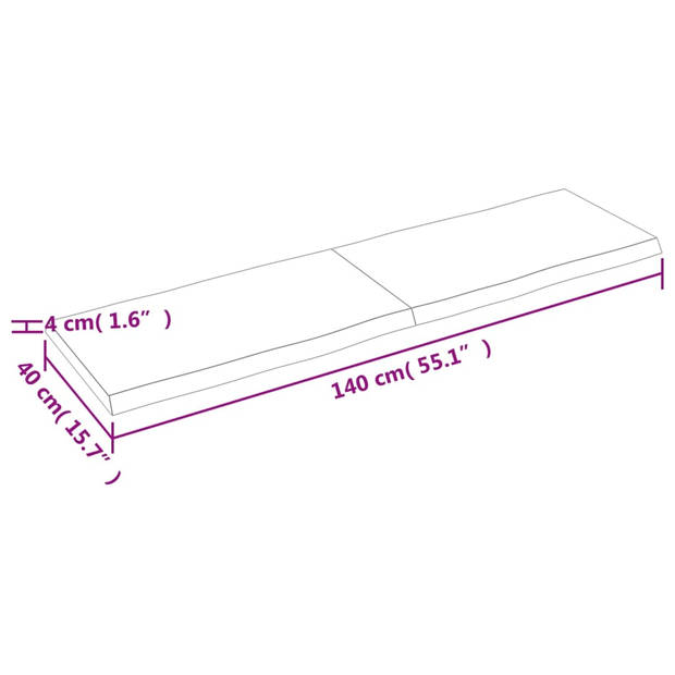 The Living Store Tafelblad natuurlijke rand 140x40x4 cm eikenhout lichtbruin - Tafelonderdeel