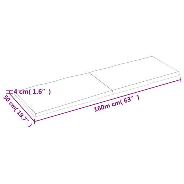 vidaXL Tafelblad natuurlijke rand 160x50x(2-4)cm eikenhout donkerbruin