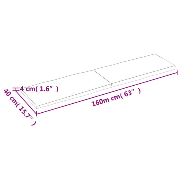 vidaXL Tafelblad natuurlijke rand 160x40x(2-4) cm massief eikenhout