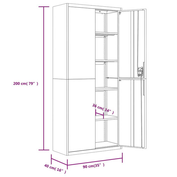 The Living Store-Archiefkast-90x40x200-cm-staal-zwart - Kast