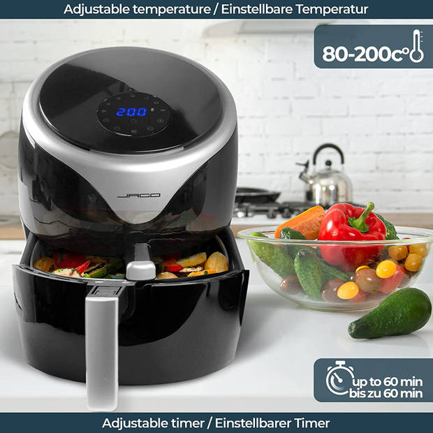 Jago- Airfryer, heteluchtfriteuse, 5,5 L, LED Display met timer