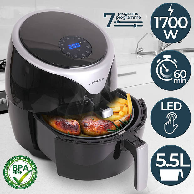 Jago- Airfryer, heteluchtfriteuse, 5,5 L, LED Display met timer