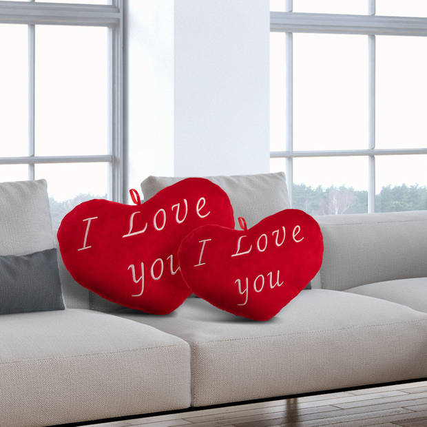 Kussen-hartvorm-rood-I Love You kussen-Valentijn--sierkussen-knuffelkussen- 32cm